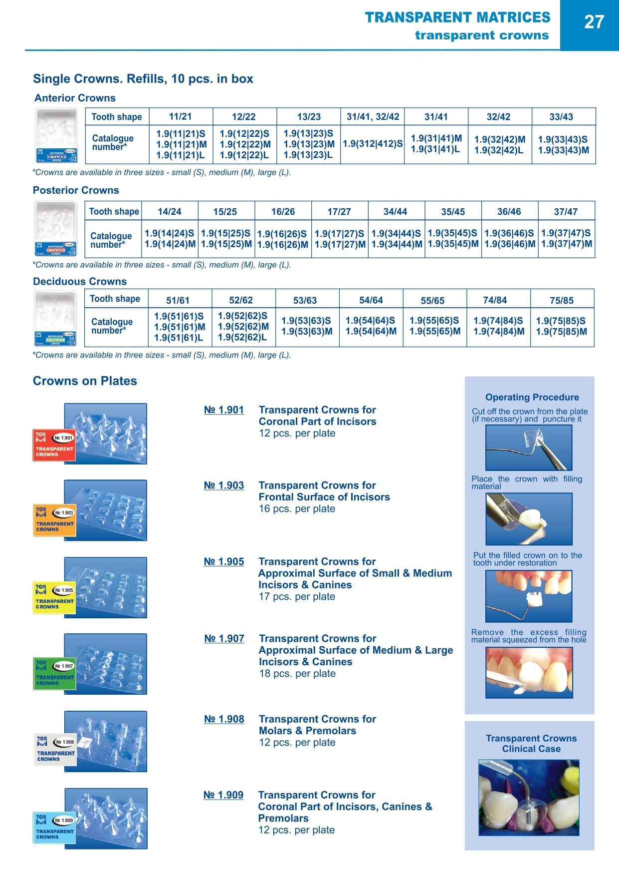 Transparent Crowns for Molars and Premolars 12pcs per Plate