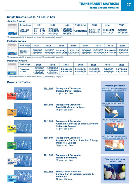 Transparent Crowns for Approximal Surface of Medium and Large Incisors and Canines 18pcs per Plate
